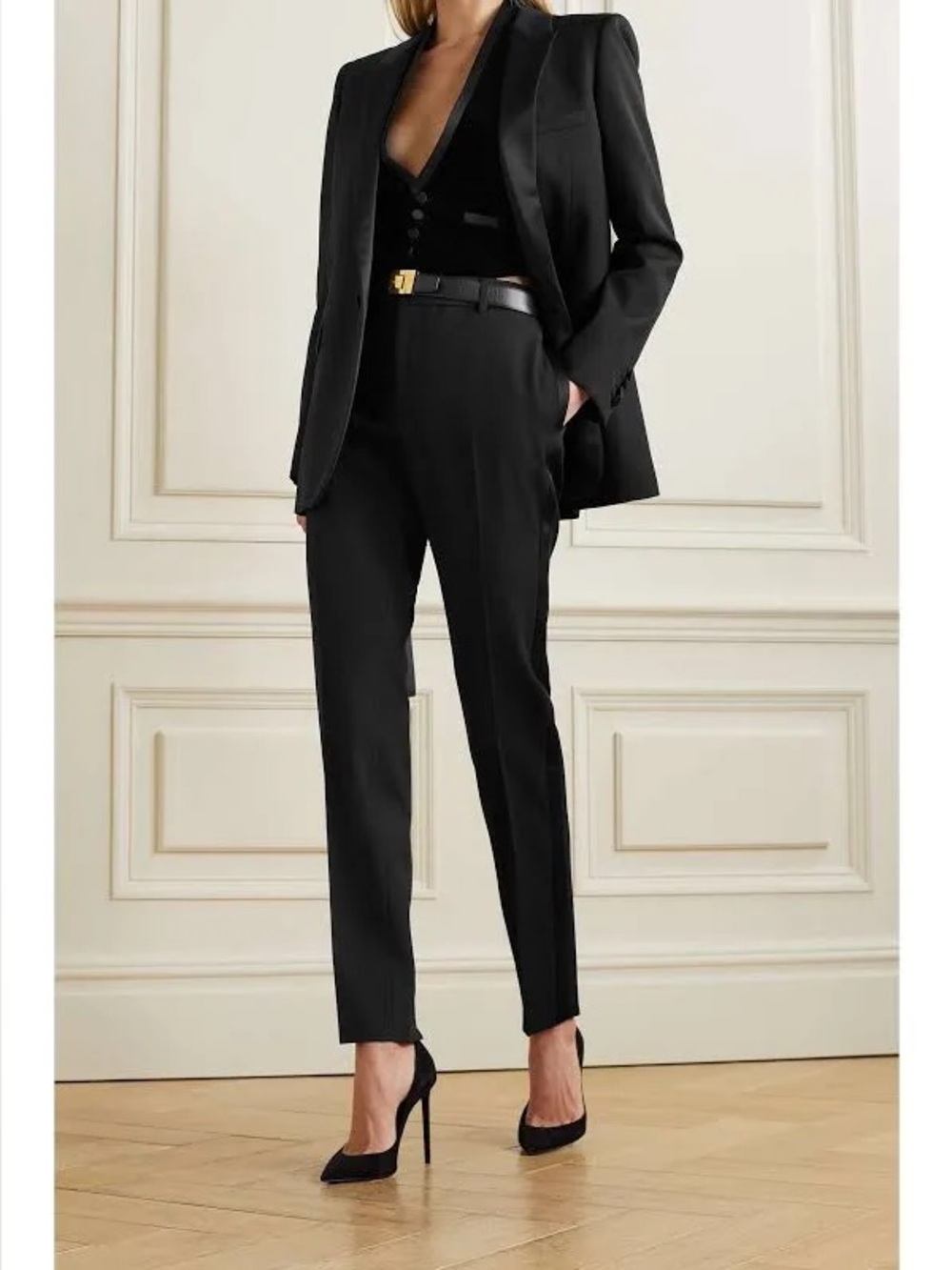 Saint Laurent Satin Lapel Single-Breasted Tuxedo Blazer Black | FR 34 / US 4
